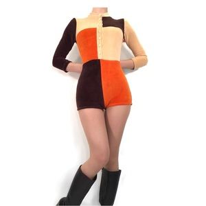 NWOT Retro 70s Colorblock Velvet Playsuit - never worn